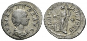 Julia Maesa, sister of Julia Domna and grandmother of Elagabalus Denarius circa 220-222, AR 20.2mm., 3.38g. Draped bust r. Rev. Felicitas standing l.,...