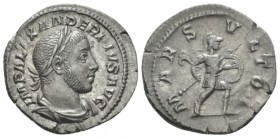 Severus Alexander, 222-235 Denarius circa 232, AR 20mm., 2.66g. Laureate, cuirassed and draped bust r. Rev. Mars advancing r. in military attire, hold...