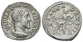 Maximinus I, 235-238 Denarius circa 235-236, AR 19.4mm., 3.45g. Laureate, draped and cuirassed bust r. Rev. SALVS AVGVSTI Salus seated l., feeding ser...