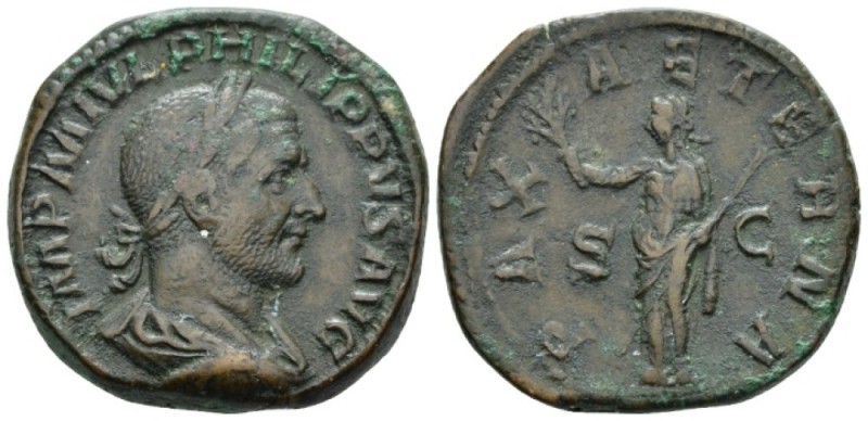 Philip I, 244-249 Sestertius circa 244-249, Æ 30mm., 26.93g. Laureate, draped an...