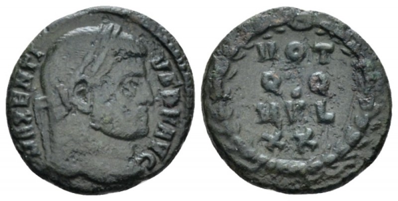 Maxentius, 306-312 1/3 Follis Ostia circa 310-312, Æ 16mm., 2.31g. Laureate head...