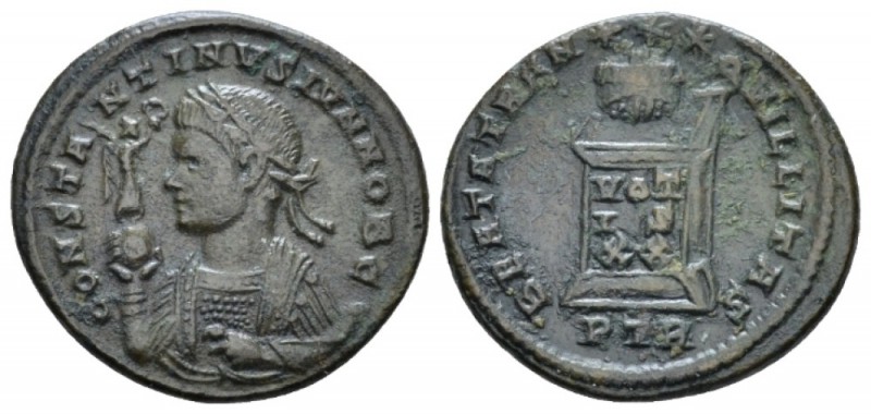 Constantine II Caesar, 316-337 Follis Treveri circa 321, Æ 19.8mm., 3.07g. Laure...