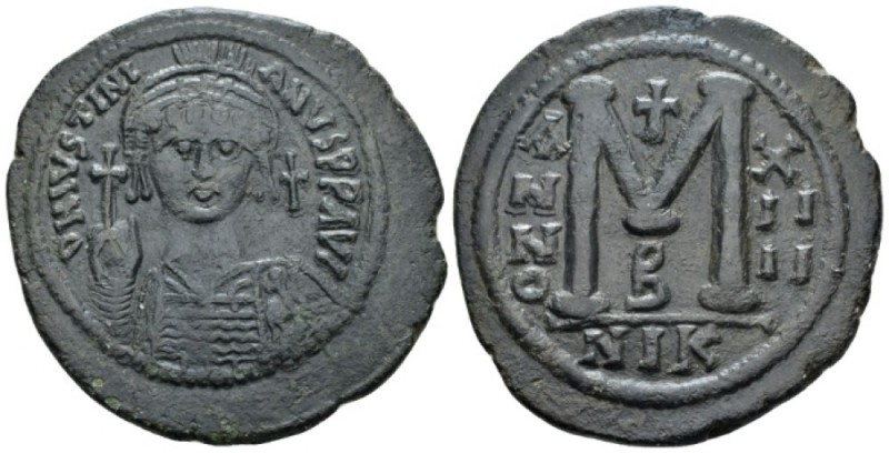 Justinian I, 527-565 Follis Nicomedia circa 540-541, Æ 40mm., 22.68g. D N IVSTIN...