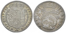 Napoli, Carlo II di Spagna, Re di Napoli e Sicilia, 1665-1700. Tarì 1687, AR 27mm., 5.61g. CAROLVS. II. D.G. - . HISP. NEAP. REX, crowned coat of arms...