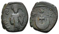 Capua, The Normans in South Italy and Sicily. Roger II of Hauteville King, 1130-1154 or Anfusus, his son. Follaro circa 1139, Æ 13.3mm., 2.39g. MEC 14...