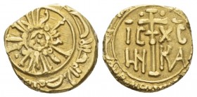 Palermo, The Normans in South Italy and Sicily. William I, 1154-1156. Tari' circa 1154-1156, AV 12.1mm., 1.49g. Sp. 88. MIR 32 (Messina). MIN 286.

...