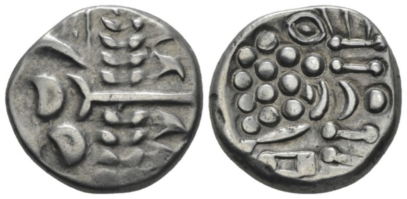 Celtic, Cranborne chase type Stater circa 58-43, AR 18mm., 5.19g. Devolved laure...