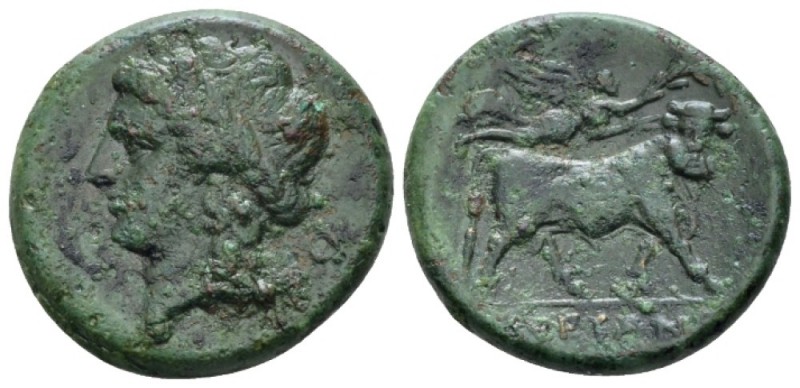 Campania, Suessa Bronze circa 265-240, Æ 20mm., 5.93g. Laureate head of Apollo l...