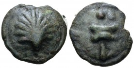 Apulia, Luceria Biunx circa 217-212, Æ 27mm., 20.38g. Scallop-shell. Rev. Knucklebone; above, two pellets and below, L. Haeberlin pl. 71. Sydenham AG ...
