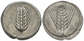 Lucania, Metapontum Nomos circa 540-510, AR 30mm., 6.49g. Ear of barley. Rev. The same type incuse. Noe 47. Historia Numorum Italy 1463.

Light irid...