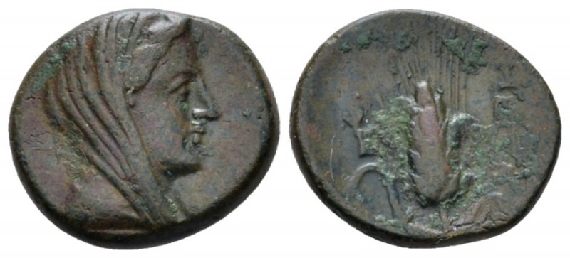 Lucania, Metapontum Bronze circa 280-250, Æ 16mm., 3.13g. Veiled head Demeter r....