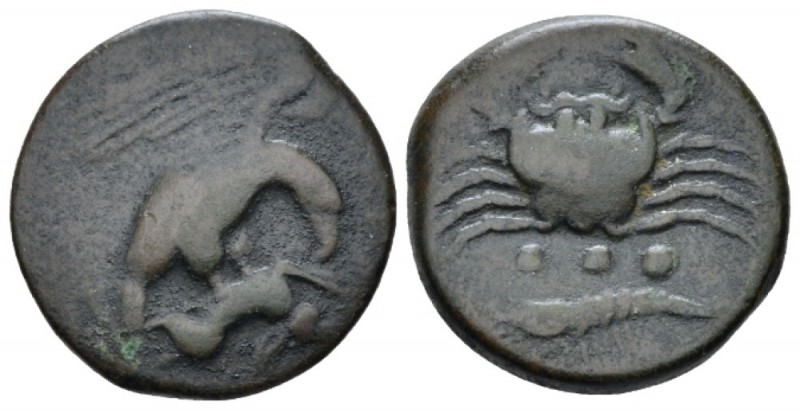 Sicily, Agrigentum Tetras circa 415-406, Æ 20mm., 5.81g. Eagle flying r., holdin...