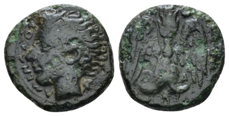 Sicily, Catana Tetras circa 415-402, Æ 13mm., 1.98g. Head of the river god Amena...