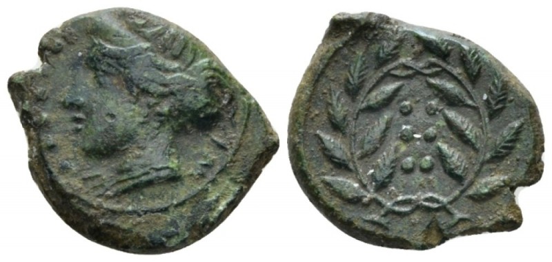 Sicily, Himera Hemilitra circa 415-409, Æ 18mm., 3.99g. Head of nymph l., wearin...