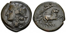 Sicily, Syracuse Bronze circa 289-287, Æ 22mm., 7.61g. Wreathed head of Kore l.; in r. field, poppy-head. Rev. Nike driving galloping biga r.; star ab...