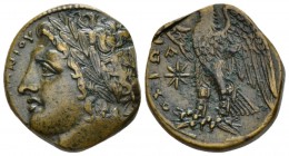 Sicily, Syracuse Bronze circa 287-278, Æ 20mm., 7.47g. Luareate head of Apollo l. Rev. Eagle standing l. on thunderbolt; in l. field, star. SNG ANS 81...