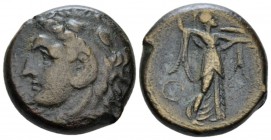 Sicily, Syracuse Bronze circa 278-276, Æ 22mm., 11.07g. Head of Heracles l., wearing lion-skin headdress. Rev. Athena standing r., brandishing thunder...