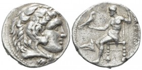 Kingdom of Macedon, Alexander III, 336 – 323 Sidon Tetradrachm circa 308-307, AR 25mm., 17.00g. Head of Heracles r., wearing lion-skin headdress r. Re...