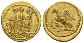 Kingdom of Thrace, Koson, 50 – 25 BC Stater circa 50-25, AV 20mm., 8.43g. Roman Consul (L. Junius Brutus) advancing l. accompanied by two lictors; bef...