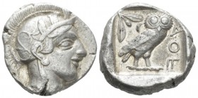 Attica, Athens Tetradrachm circa 450, AR 25mm., 17.12g. Head of Athena r., wearing Attic helmet decorated with olive wreath and palmette. Rev. Owl sta...