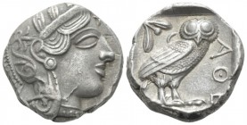 Attica, Athens Tetradrachm circa 450, AR 24mm., 17.10g. Tetradrachm circa 450, AR 24mm, 17.10g. Head of Athena r., wearing Attic helmet decorated with...
