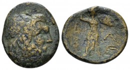 Attica, Athens Bronze circa 297-255, Æ 16mm., 3.07g. Bearded head of Zeus r. Rev. Athena standing r., hurling thunderbolt and holding shield. Svoronos...