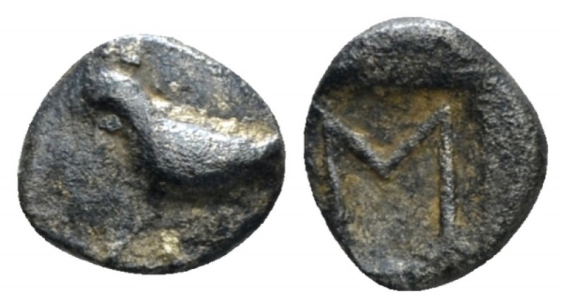 Peloponnesus, Sycion Hemiobol circa 500-450, AR 10mm., 0.33g. Dove l. Rev. Large...