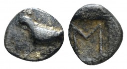 Peloponnesus, Sycion Hemiobol circa 500-450, AR 10mm., 0.33g. Dove l. Rev. Large Σ within incuse square. BCD Peloponnesos 156. BMC 8.

Rare. Old cab...
