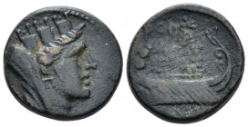 Phoenicia, Tyre Bronze circa 98 BC – 5 AD, Æ 20mm., 6.84g. Turreted and veiled head of Tyche r. Rev. Galley. BMC pl. XXXI, cf. 7.

Dark green patina...