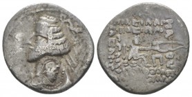 Parthia, Phraates, 38-2. Aria or Margiana, Prince 4. Drachm mid-late Ist century BC, AR 22mm., 3.70g. Diademed bust l., wearing tiara; eagle standing ...