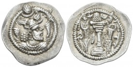 Parthia, Sasanian Kings. Peroz, 457-484 Uzbekistan Drachm circa 457-484, AR 26mm., 4.15g. Bust of Peroz r., wearing crown with two wings, frontal cres...