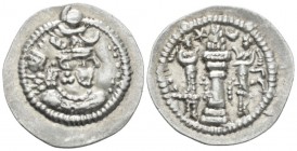 Parthia, Sasanian Kings. Peroz, 457-484. Uzbekistan Drachm circa 457-484, AR 26mm., 4.12g. Bust of Peroz r., wearing crown with two wings, frontal cre...