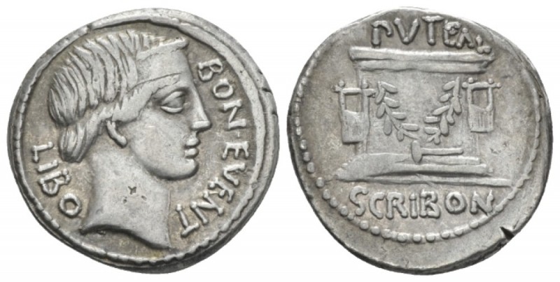 L. Scribonius Libo. Denarius circa 62, AR 19.7mm., 3.86g. BON EVENT – LIBO Diade...