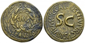 Octavian as Augustus, 27 BC – 14 AD Sestertius circa 16 BC, Æ 37mm., 22.80g. Oak wreath flanked by two laurel branches. Rev. C. GALLIVS C F LVPERCVS I...
