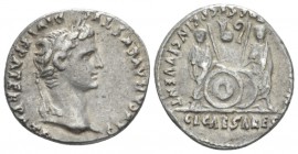 Octavian as Augustus, 27 BC – 14 AD Denarius Lugdunum circa 2 BC-4 AD, AR 18mm., 3.81g. Laureate head r. Rev. Caius and Lucius standing facing and res...