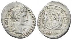 Octavian as Augustus, 27 BC – 14 AD Denarius Lugdunum circa 2 BC-4 AD, AR 20mm., 3.66g. Laureate head r. Rev. Caius and Lucius standing facing and res...
