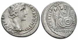 Octavian as Augustus, 27 BC – 14 AD Denarius Lugdunum circa 2 BC-4 AD, AR 18mm., 3.76g. . Laureate head r. Rev. Caius and Lucius standing facing and r...