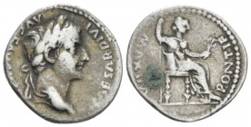 Tiberius, 14-37 Denarius Lugdunum circa 14-37, AR 20mm., 3.68g. Laureate head r. Rev. Pax-Livia figure seated r., holding sceptre in r. hand and branc...