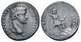 Tiberius, 14-37 Denarius Lugdunum circa 14-37, AR 18mm., 3.78g. Laureate head r. Rev. Pax-Livia figure seated r., holding sceptre in r. hand and branc...