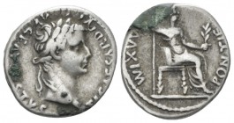 Tiberius, 14-37 Denarius Lugdunum circa 14-37, AR 18mm., 3.59g. Laureate head r. Rev. Pax-Livia figure seated r., holding sceptre in r. hand and branc...
