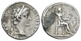 Tiberius, 14-37 Denarius Lugdunum circa 14-37, AR 18mm., 3.84g. Laureate head r. Rev. Pax-Livia figure seated r., holding sceptre in r. hand and branc...
