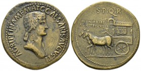 Agrippina Junior, daughter of Germanicus and Agrippina Senior Sestertius circa 37-41, Æ 37.2mm., 25.96g. Draped bust r., hair falling in long plait at...