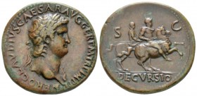 Nero, 54-68 Sestertius circa 64, Æ 34.1mm., 19.98g. NERO CLAVDIVS CAESAR AVG GER P M TR P IMP P P Laureate head r., with aegis. Rev. S – C Nero, bare-...