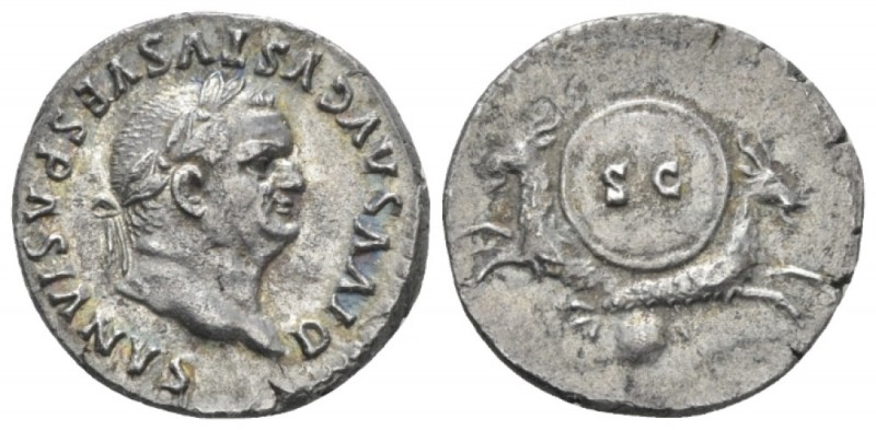 Divus Vespasianus. Denarius circa 80-81, AR 18mm., 3.10g. Laureate head r. Rev. ...