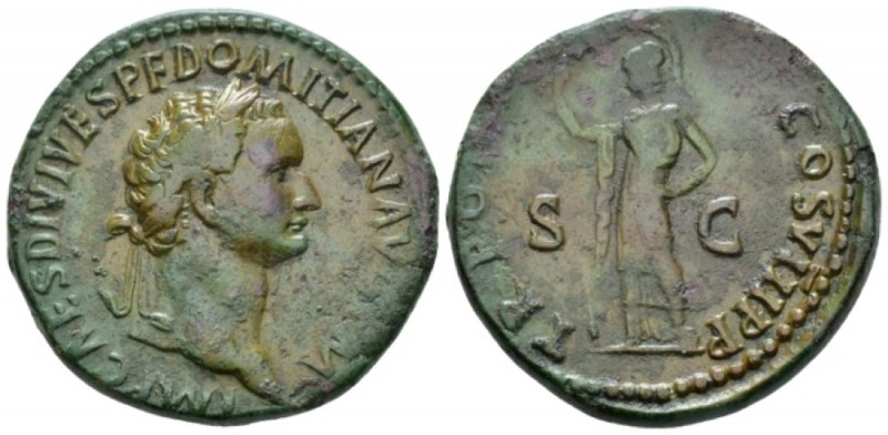 Domitian, 81-96 Sestertius circa 82, Æ 33mm., 22.62g. Laureate head r. Rev. Mine...