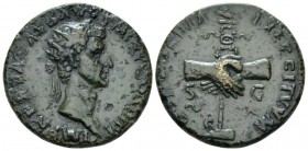 Nerva, 96-98 Dupondius circa 97, Æ 26mm., 10.17g. Radiate head r. Rev. Clasped hands holding legionary eagle set on prow l. C 32. RIC 81.

Nice dark...