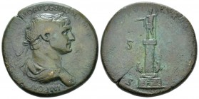Trajan, 98-117 Sestertius circa 115-116, Æ 32mm., 25.71g. Laureate and draped bust r. Rev. Trajan’s Column, set on podium decorated with eagles, and g...