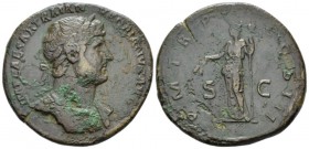 Hadrian, 117-138 Sestertius circa 119-123, Æ 37mm., 25.59g. Laureate, draped and cuirassed bust r. Rev. Ceres standing l., holding barley-ears and sce...