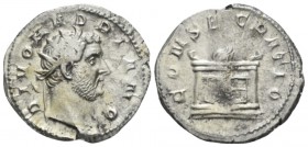 Consecration issue of Hadrian. Antoninianus circa 250-251, AR 22mm., 3.73g. DIVO HADRIANO Radiate head of Divus Hadrianus r. Rev. CONSECRATIO Altar. C...