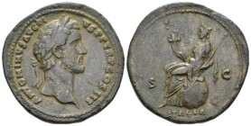 Antoninus Pius, 138-161 Sestertius circa 143-144, Æ 35mm., 27.66g. ANTONINVS AVG PI – VS P P TR P COS III Laureate head r. Rev. ITALIA Italia, towered...